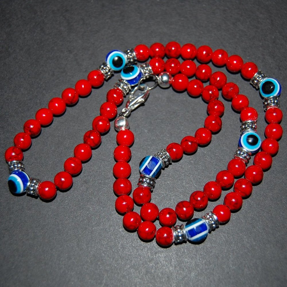 Red Howlite Necklace,Evil Eye Necklace,Red Necklace,Red Howlite 8mm Beads